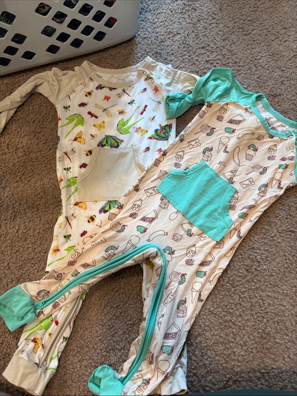 B32 lot of 2 Sleepy Sloth X Eric Carle Bamboo LS Crescent Zips, 12-18 see pics